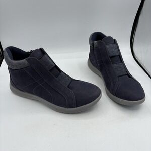 Clarks‎ Boots Shoes Womens Size 9.5 W Athletic Dark Navy Blue Adella Bend Bootie